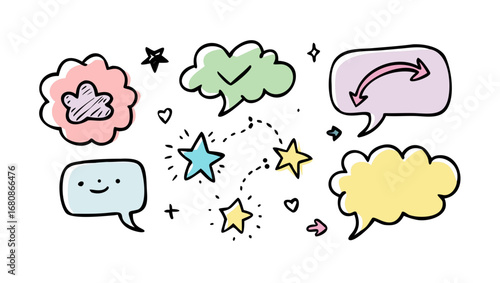 Colorful speech bubbles and stars dialogue communication
