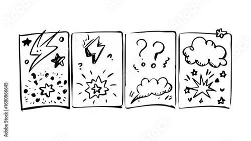 Comic book explosion and star elements lightning bolt