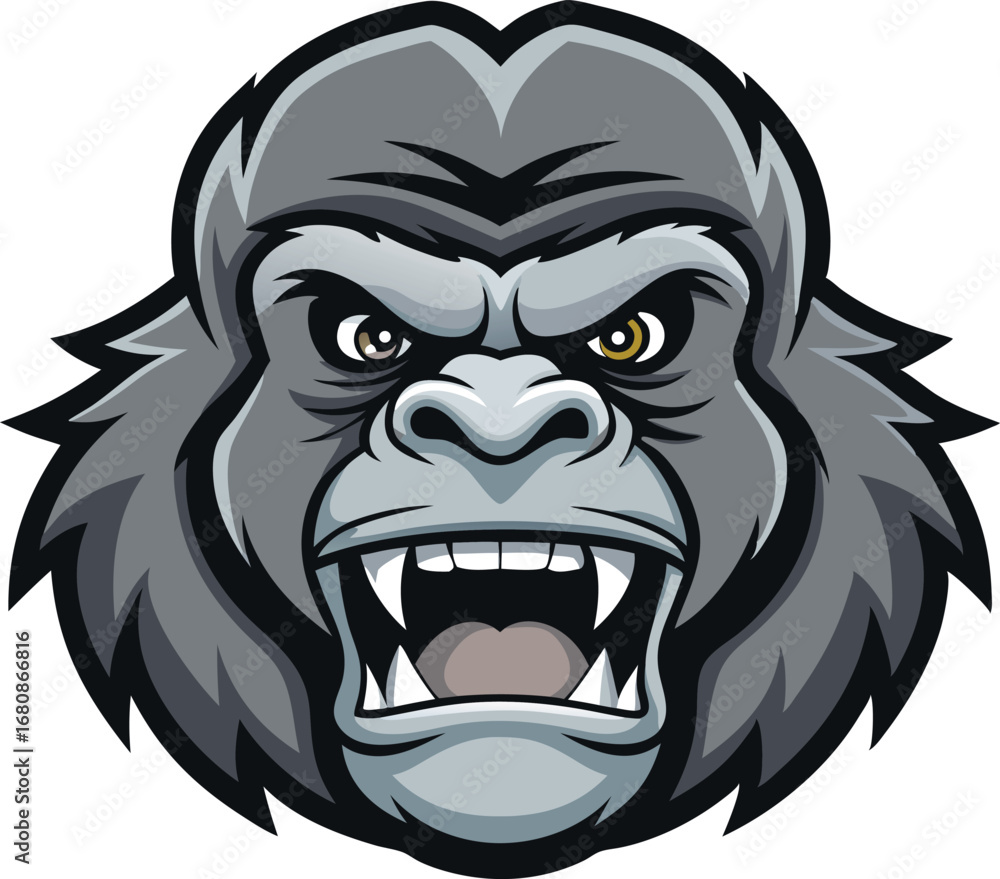 Obraz premium Gorilla head mascot icon in vector style, featuring a bold and expressive design suitable for branding or sports teams