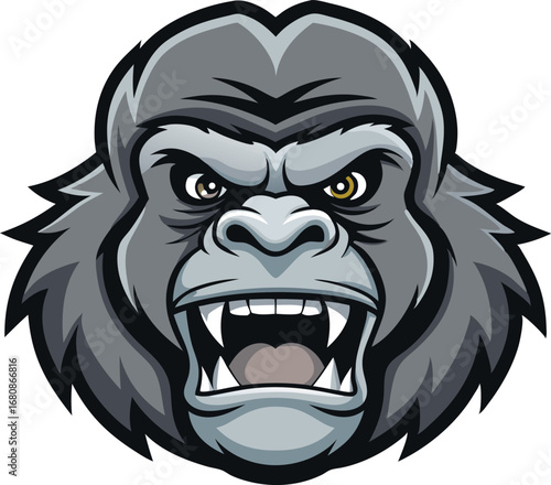 Gorilla head mascot icon in vector style, featuring a bold and expressive design suitable for branding or sports teams