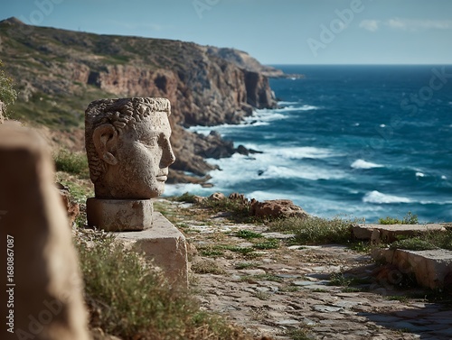 spectacular coastal outlook with time-honored figure  
