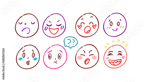 Diverse Doodle Faces Expressing Emotions expressions