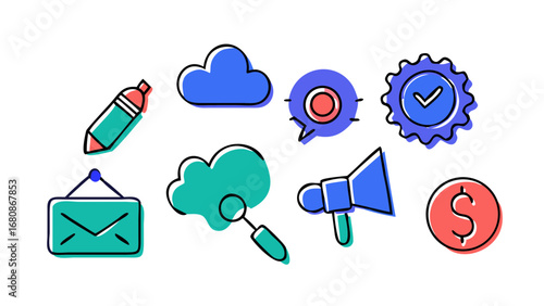 Doodle style office and business icons vector