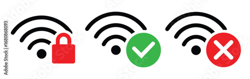 Wifi icon set. Wifi and wireless problem icon or no wifi icon set.
