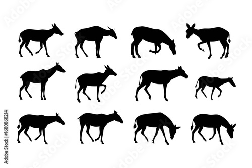 Vector art of collection of antelope silhouettes, showcasing various poses and species, perfect for wildlife or africanthemed designs