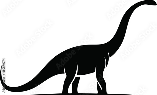 Brachiosaurus Dinosaur Animal Vector Logo in Black and White, Minimalist and Simple Design, Perfect for Wildlife Branding, Nature Illustration, and Unique Animal Identity
