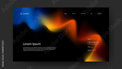 Abstract wave futuristic design of landing page. retro fluid gradient website design