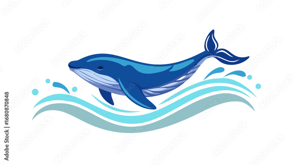 Fototapeta premium Majestic blue whale breaching ocean waves water