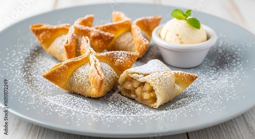 Crispy Apple Turnovers with Vanilla Ice Cream.