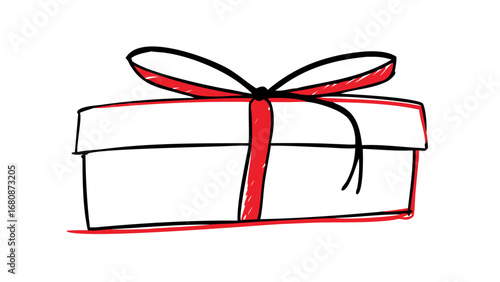 Red gift box doodle present ribbon