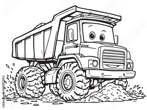 Cartoon Truck Line Art Illustration