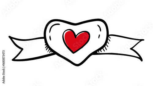 Red heart on ribbon banner love symbol simple design