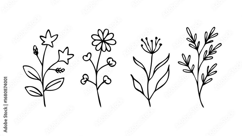 Fototapeta premium Simple Line Floral Doodle line art botanical
