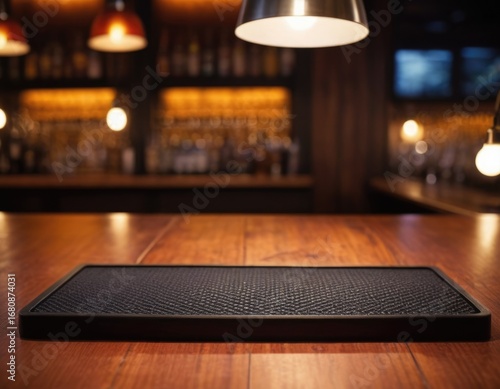 bar mat rubber lies on the bar counter with a blurred background