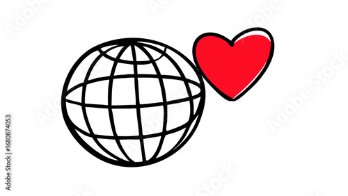 Simple red heart doodle hand drawn love