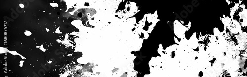 Minimalist black and white grunge texture background with subtle grain, rough brush strokes, abstract ink splashes, vintage film dust, distressed paint stains, and modern artistic border frame