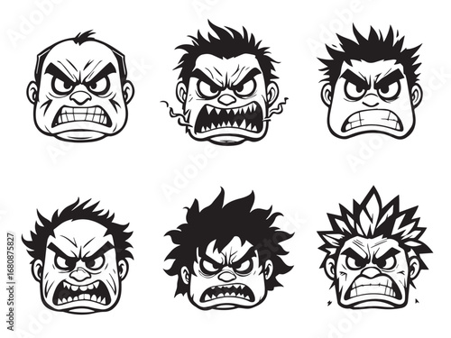 angry face vector line art 
