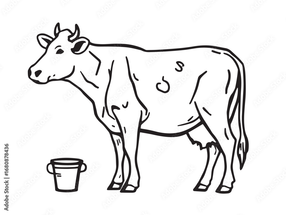 Fototapeta premium Cow line art illustration