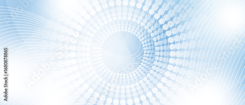 Blue shiny abstract minimal geometric background with waves and halftone circles