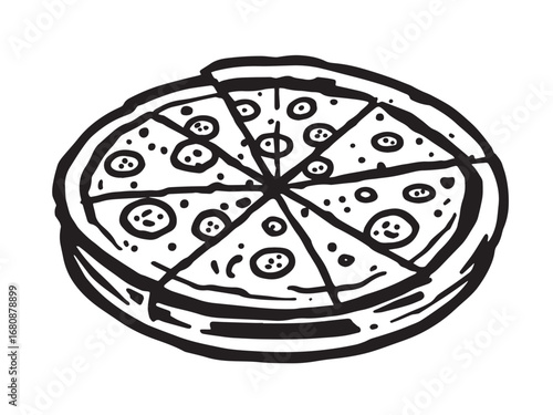 Deep dish pizza line art illustration