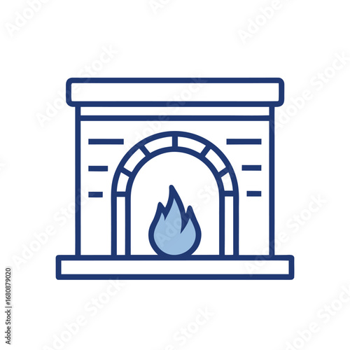 Classic fireplace icon blue design