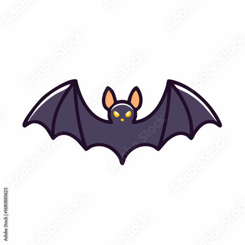 Spooky yet cute flying bat illustration with bright glowing eyes. A classic Halloween symbol isolated on a white background