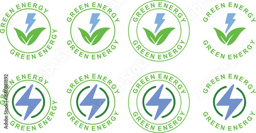Green Energy Logo Symbol – Eco Friendly Renewable Power Label Icon Sticker Design