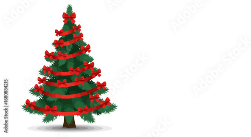 Decorated Christmas Tree with Red Ribbons and Bows 1.