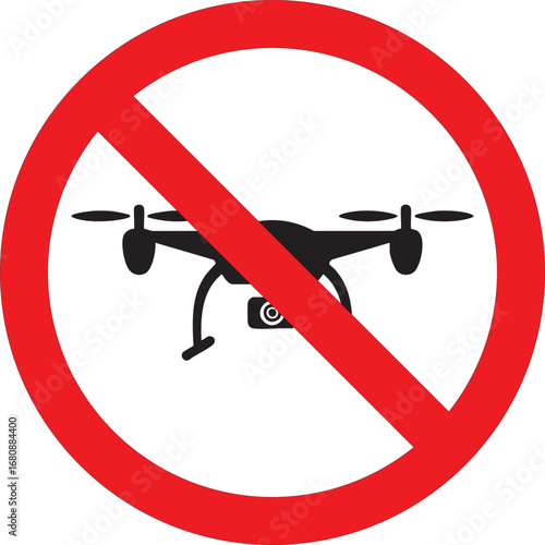 no drone allowed prohibition sign vector illustration with drone silhouette inside red circle and diagonal slash for restriction safety security public regulation and warning notice