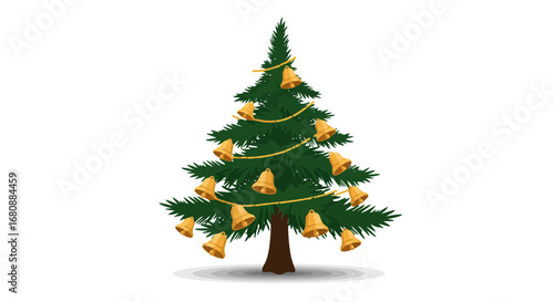 Festive Christmas Tree Decorated with Golden Bells.