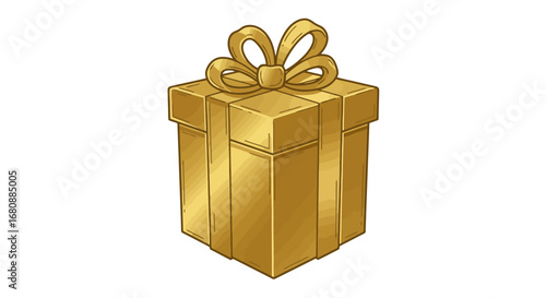 Golden Gift Box with Ribbon A Cartoon Illustration.
