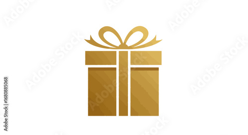 Golden Gift Box with Ribbon Isolated.