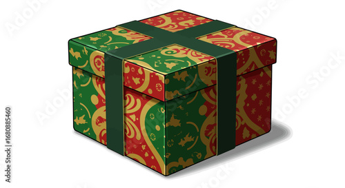 Green and Red Gift Box with Ribbon.