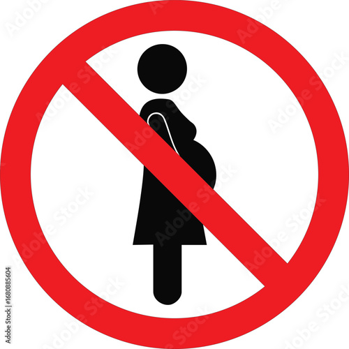 no pregnant women allowed prohibition sign vector illustration with female silhouette and pregnancy symbol inside red circle and diagonal slash for safety restriction and public warning notice