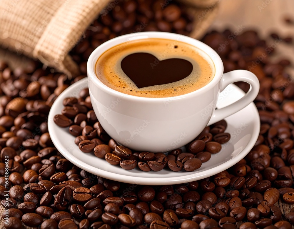 Fototapeta premium coffee with heart shape and coffee beans