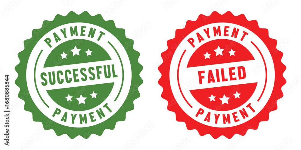 Fototapeta premium Successful and failed payment status badges approval seals transaction status indicators