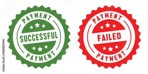 Successful and failed payment status badges approval seals transaction status indicators
