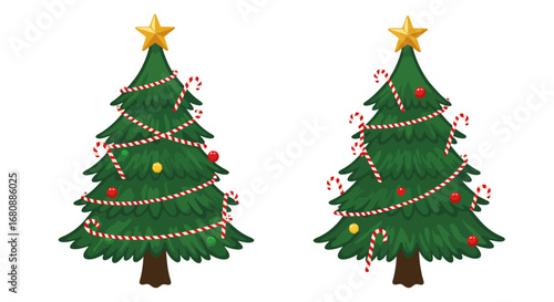 Pair of Decorated Christmas Trees.