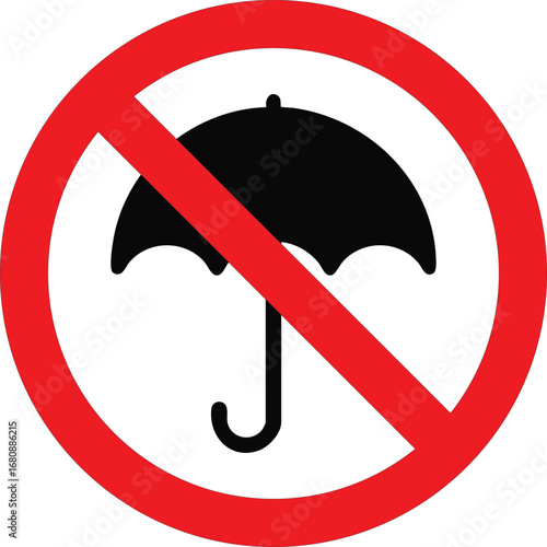 no umbrella allowed prohibition sign vector illustration with umbrella silhouette inside red circle and diagonal slash symbol for restriction and public safety warning