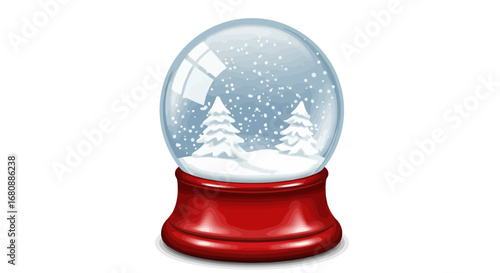 Red based snow globe with winter scene inside.