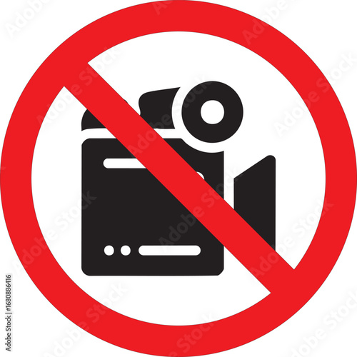 prohibition sign no video recording allowed vector illustration with camera symbol inside red circle and diagonal slash for restriction and warning purposes