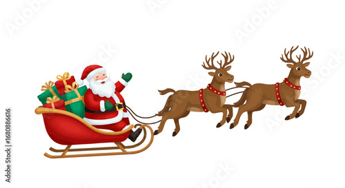 Santa Claus in a sleigh with reindeer and gifts 1.