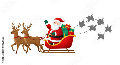 Santa Claus in his sleigh with reindeer and gifts 1.