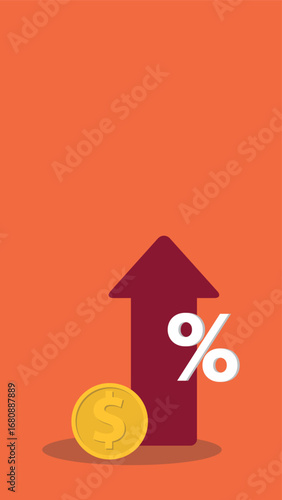 Increased income or revenue, capital gain, increased sales turnover, dollar and arrow with percentage sign
