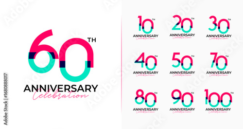 Modern digital anniversary logo design. Number symbol with overlapping an colorful concept for creative birthday