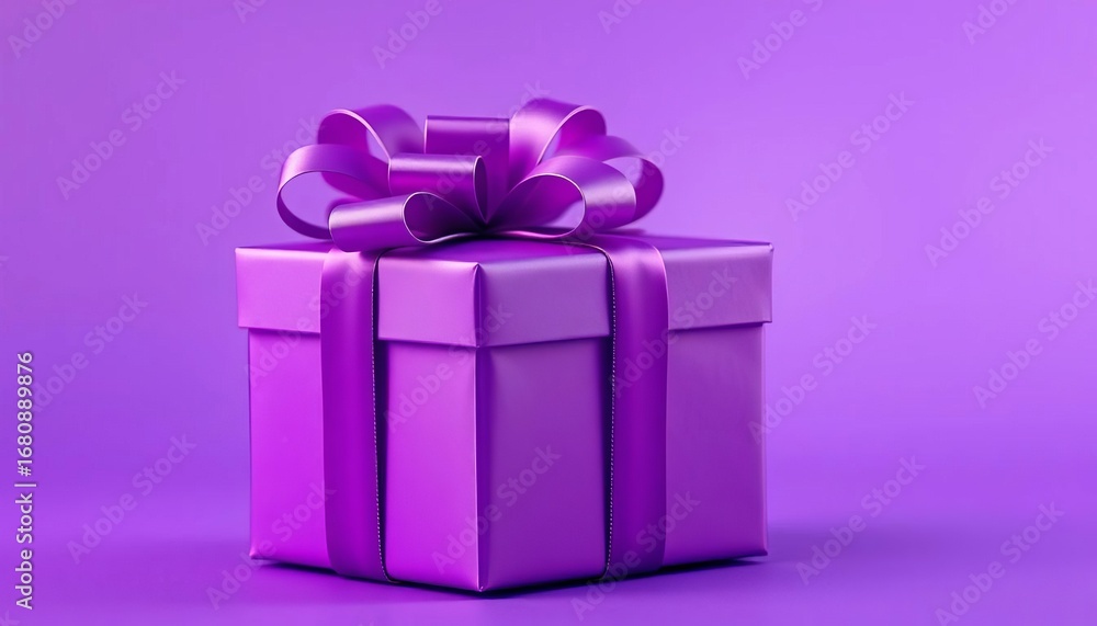 Obraz premium Elegant purple gift box with satin ribbon, purple background, satin, anniversary