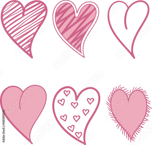 Hand Drown Pink Hearts Vector illustration