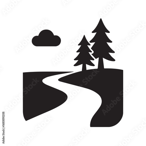 River silhouette black and white vector icon