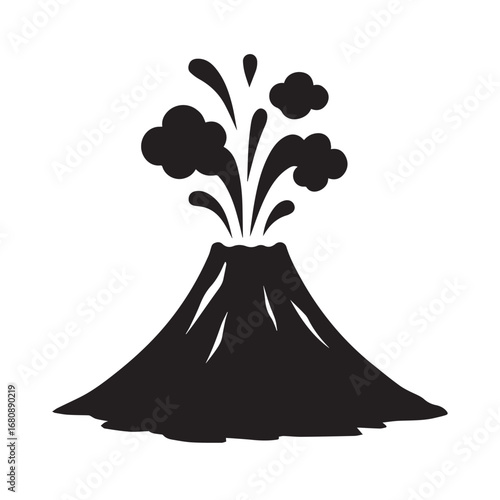 Volcano silhouette black and white vector icon