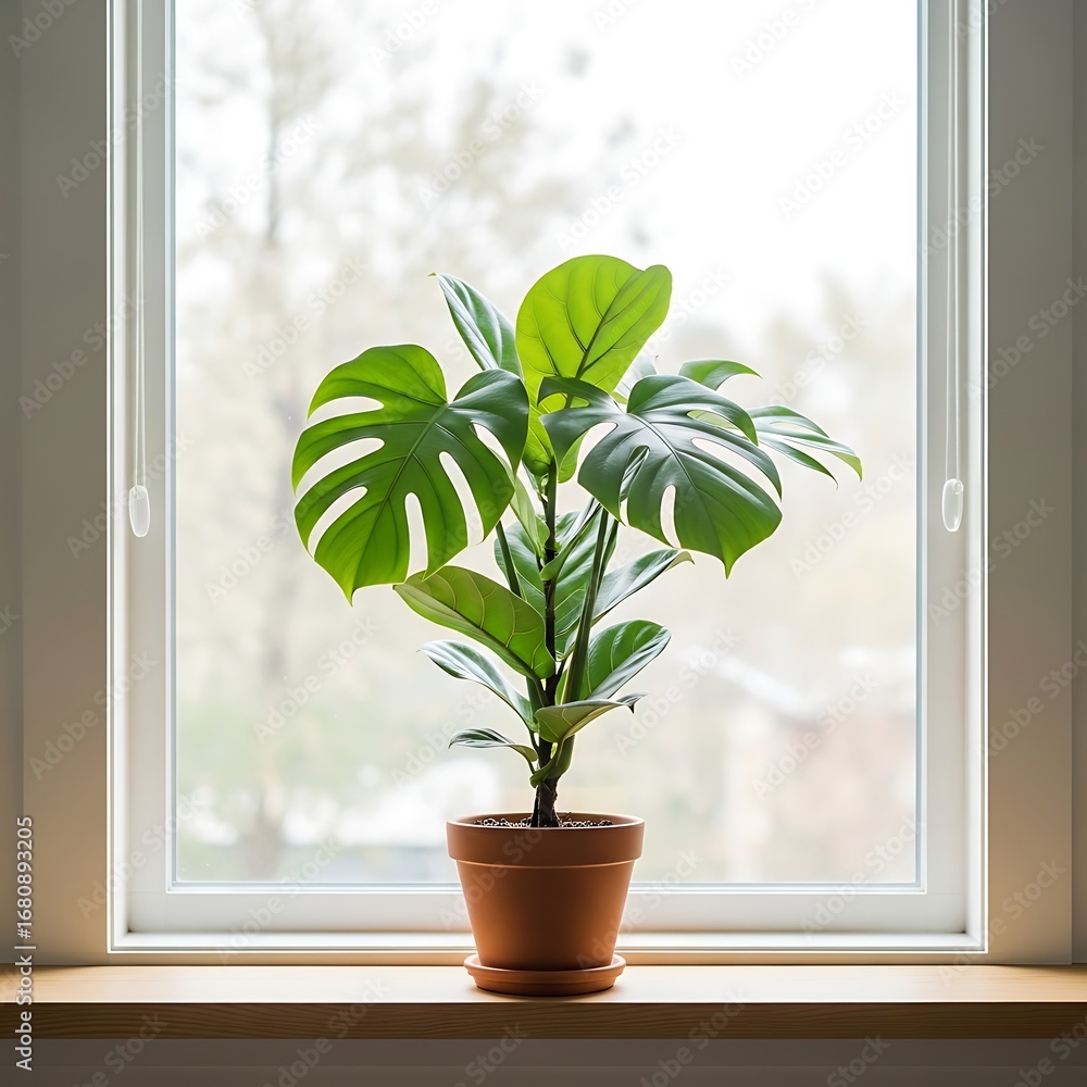 Fototapeta premium Minimalist Indoor Plant and a Window with Soft Light